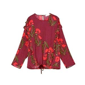 Zara plaid floral blouse